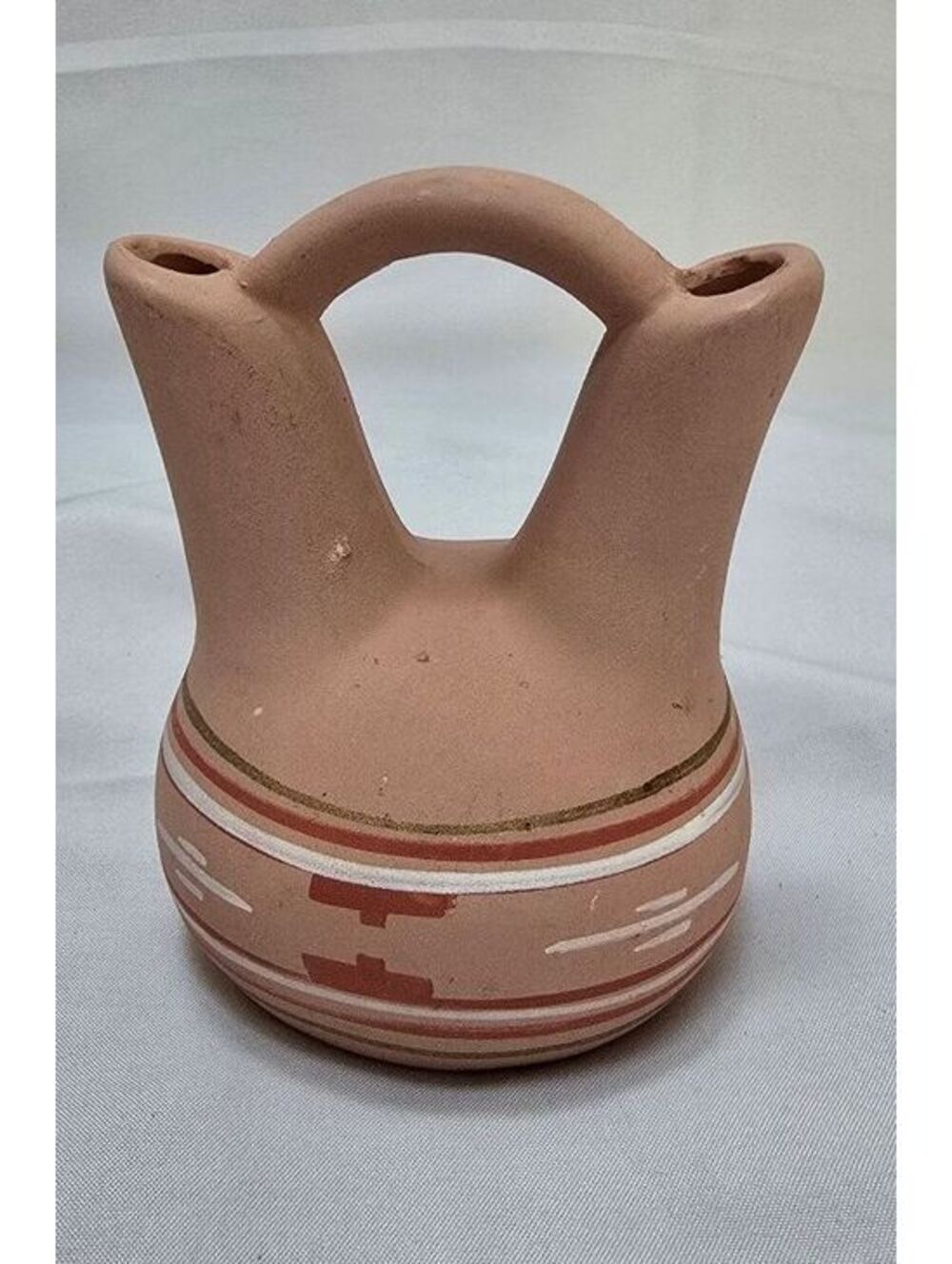 Southwestern Double Spout Wedding Vase Terracotta Pottery Geometric Decor